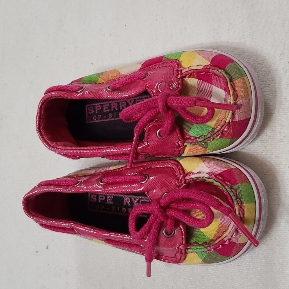 Sperry Top-Sider Infant Toddler Girls Loafers Shoes Pink Plaid Sz 4 EUCโ